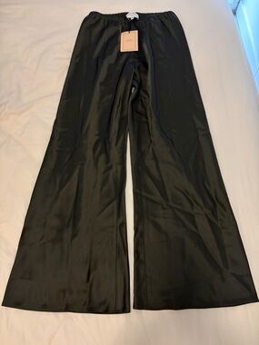 La Ligne Green Silk Wide-Leg Dress Pants